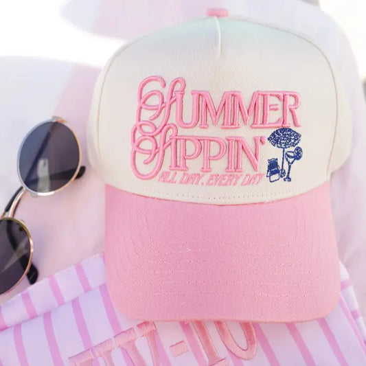 Summer Sippin' Pink Trucker hat