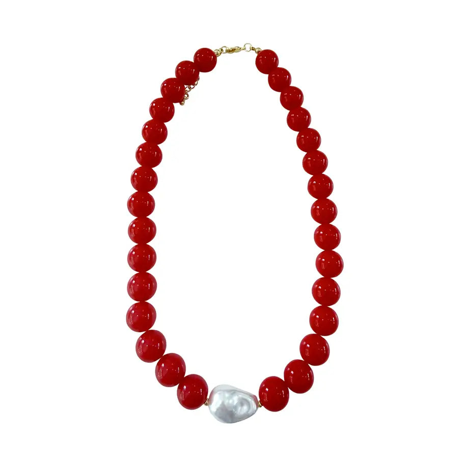 Kira Red Beaded Necklace w/ Pearls