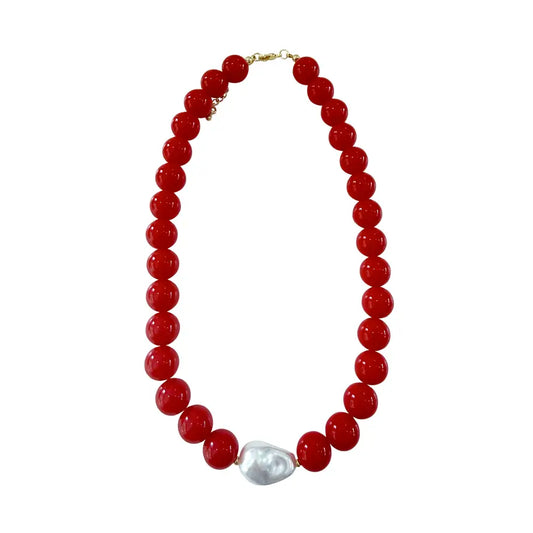 Kira Red Beaded Necklace w/ Pearls