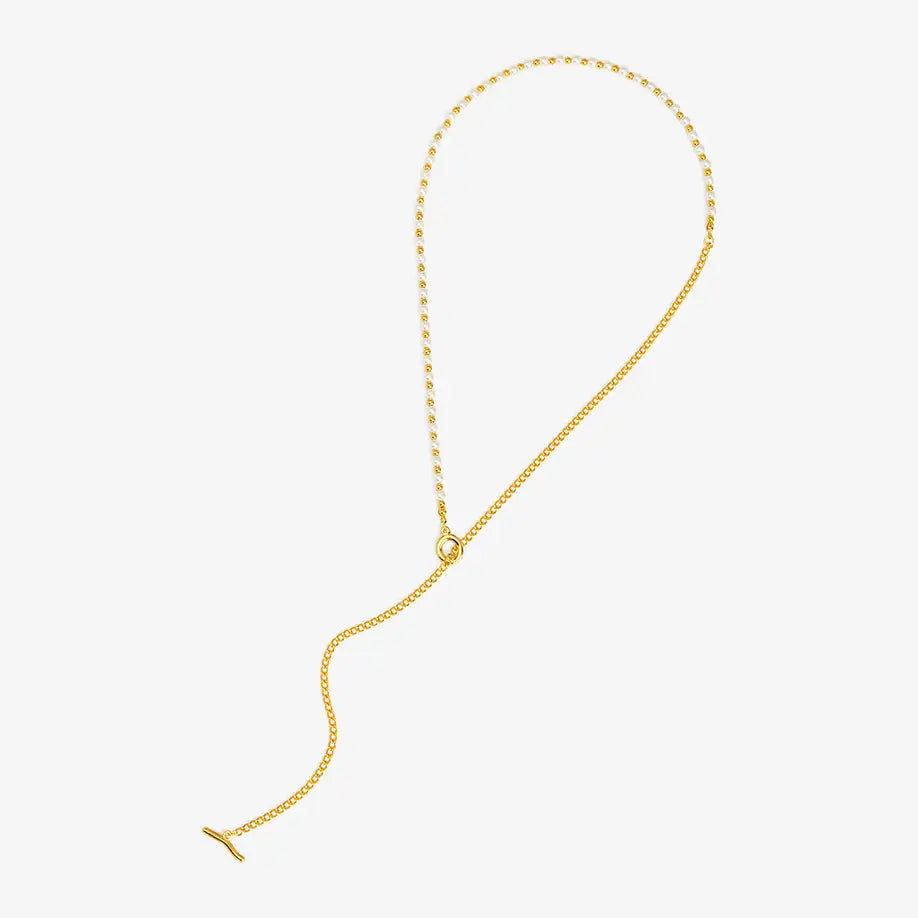 Asymmetric Pearl & Chain Toggle Necklace