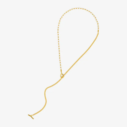 Asymmetric Pearl & Chain Toggle Necklace