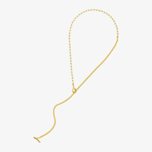 Asymmetric Pearl & Chain Toggle Necklace