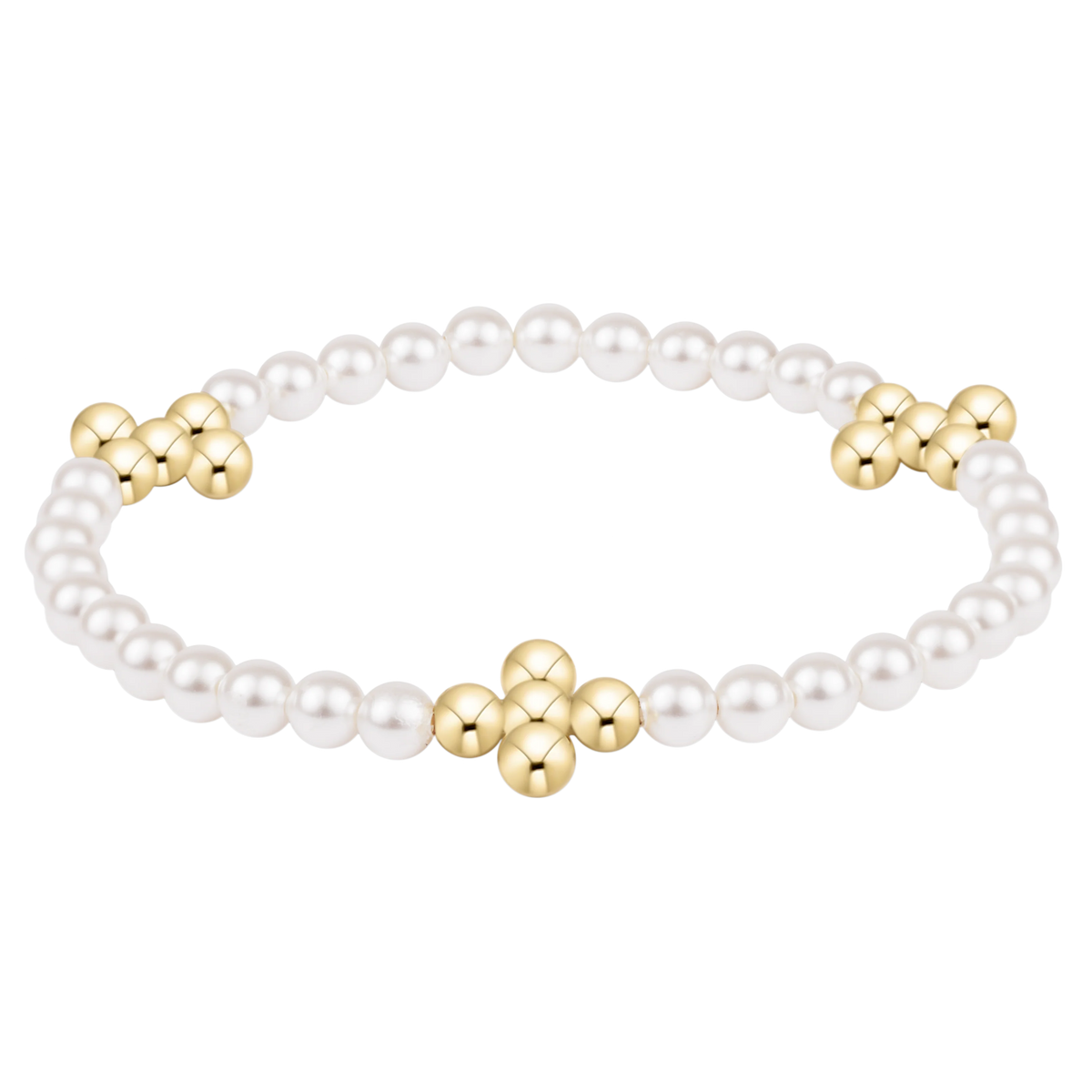 4mm Gold Signature Cross 4mm Pearl Bracelet