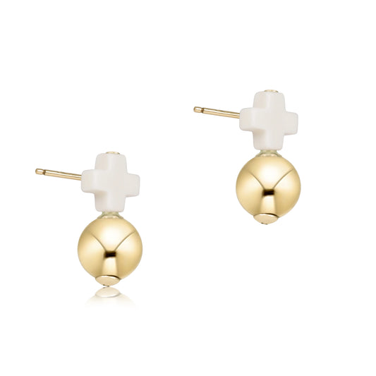 Signature Small White Cross w/ Gold Stud