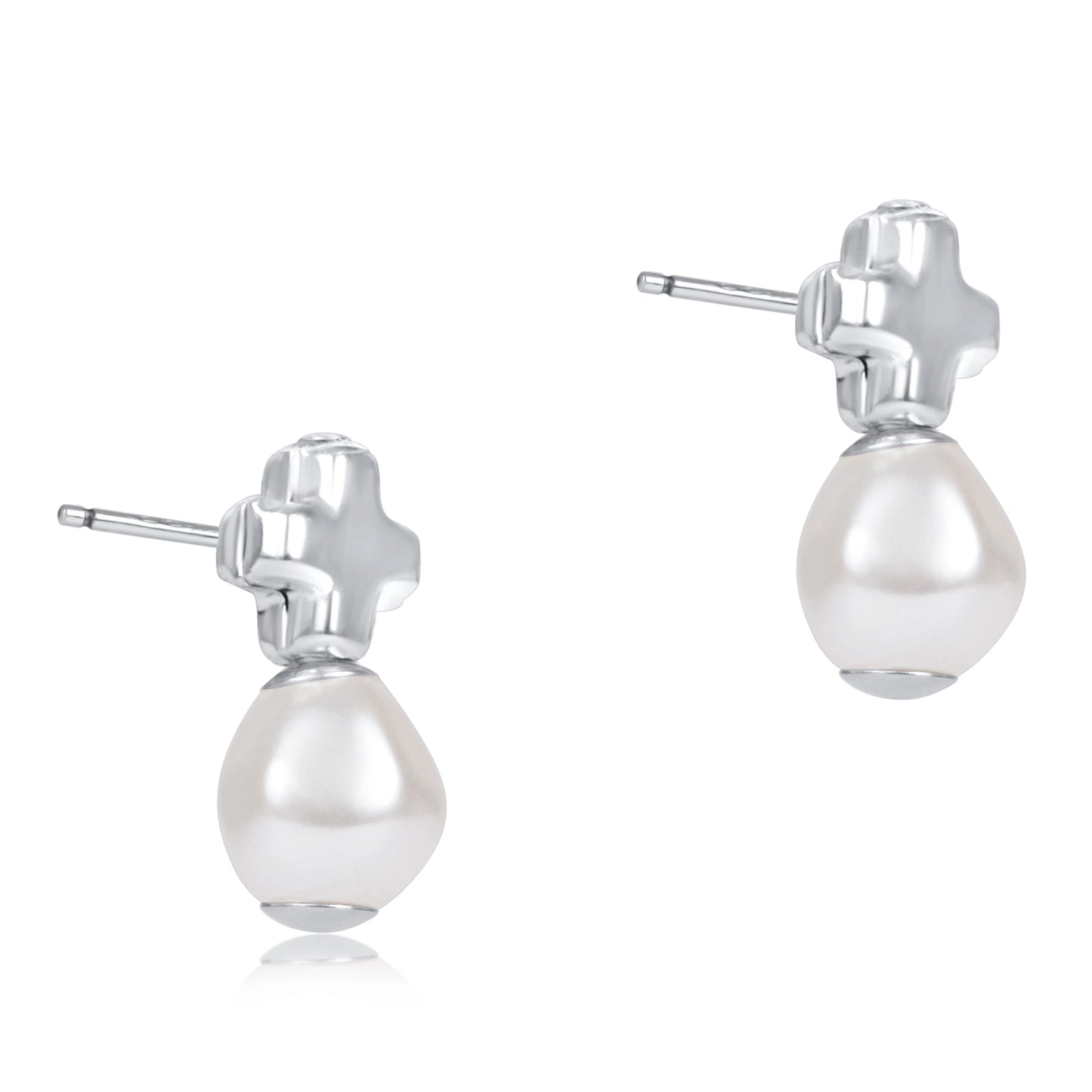 Sterling Cross Stud w Pearl