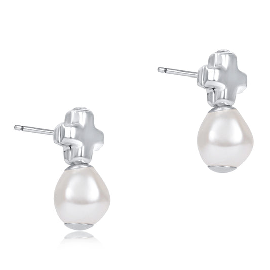 Sterling Cross Stud w Pearl