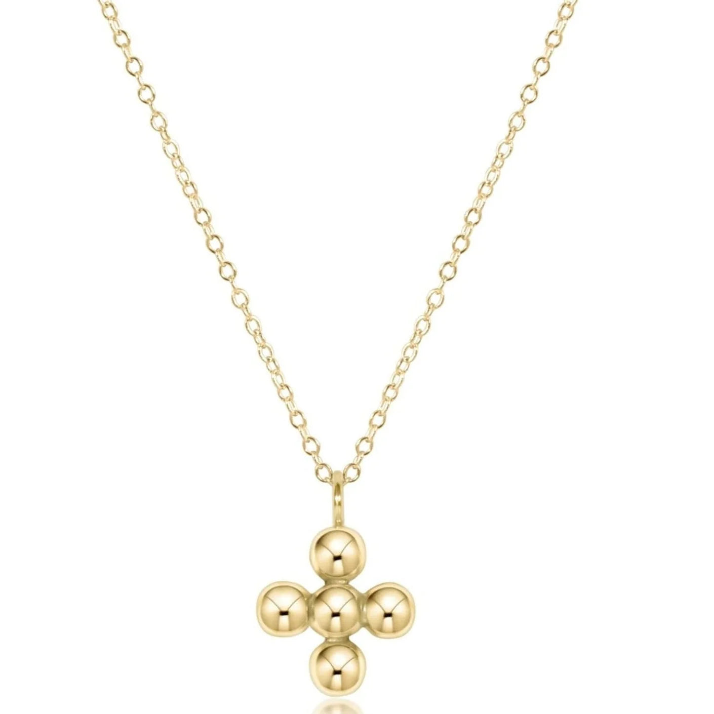 16" Beaded 4mm Cross Gold Necklace
