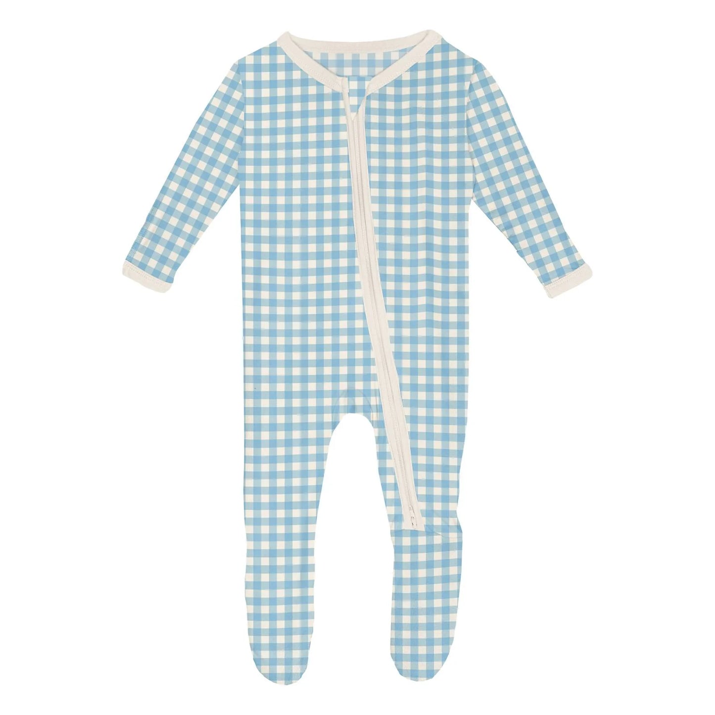 Seaside Blue Gingham 2 way Zipper Footie