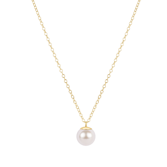 16" Gold Necklace w 8mm Pearl Charm