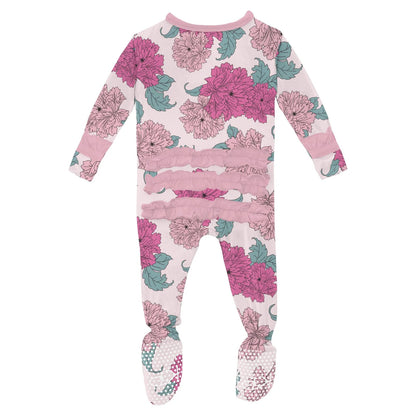 Layette Ruffle Footie Peonies