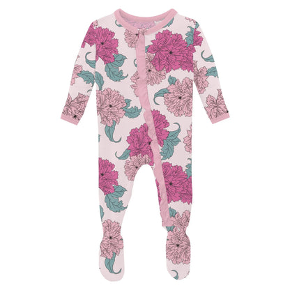 Layette Ruffle Footie Peonies
