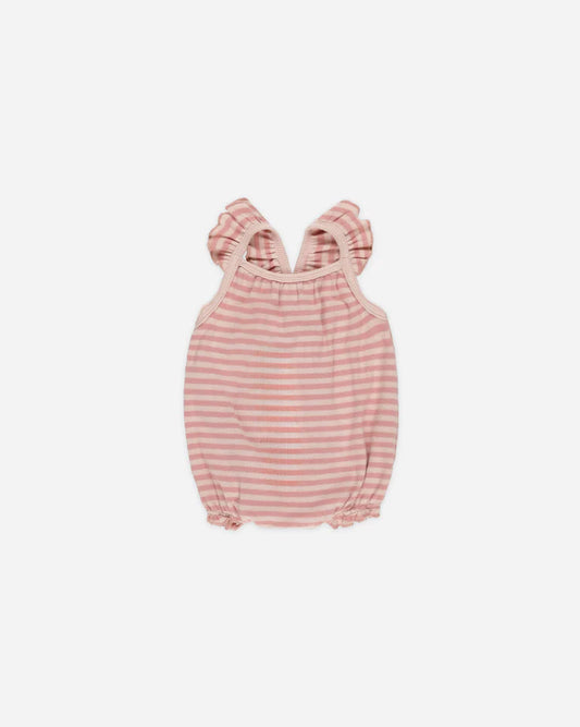 Pink Stripe Ribbed Ruffle Romper