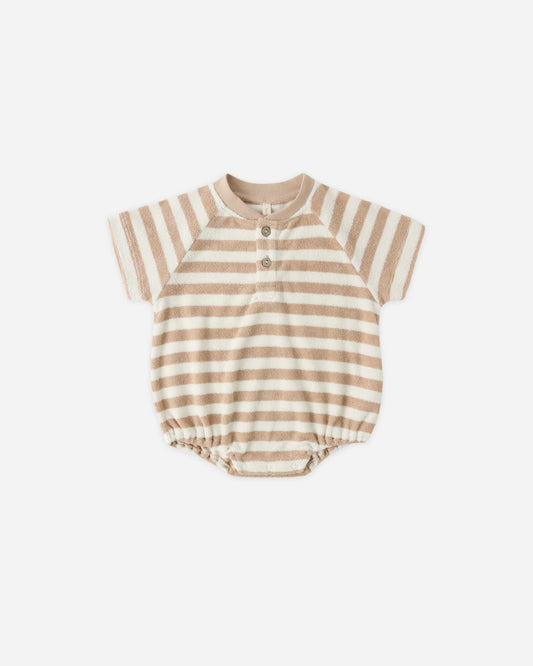 Latte Stripe Terry Henley Romper