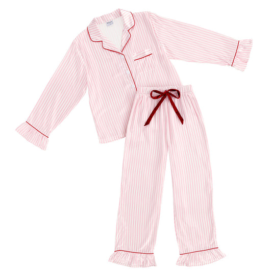 Pink Stripe Ruffle Pant Pj Set