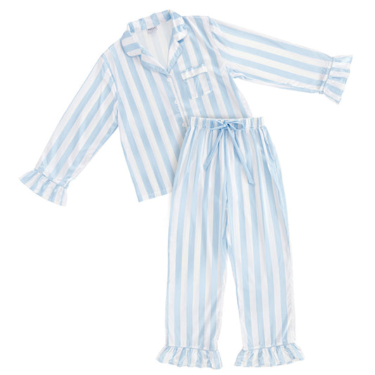 Lt Blue Stripe Ruffle Pant Pj Set