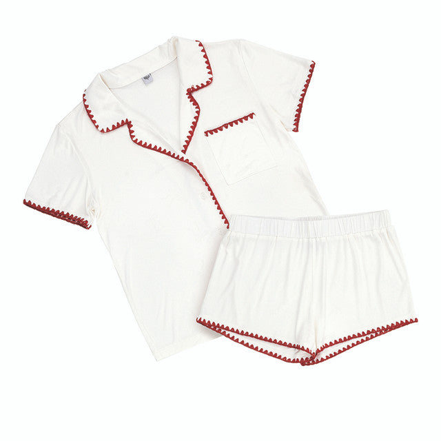 Red Bamboo Whip Stitch PJ Shorts Set