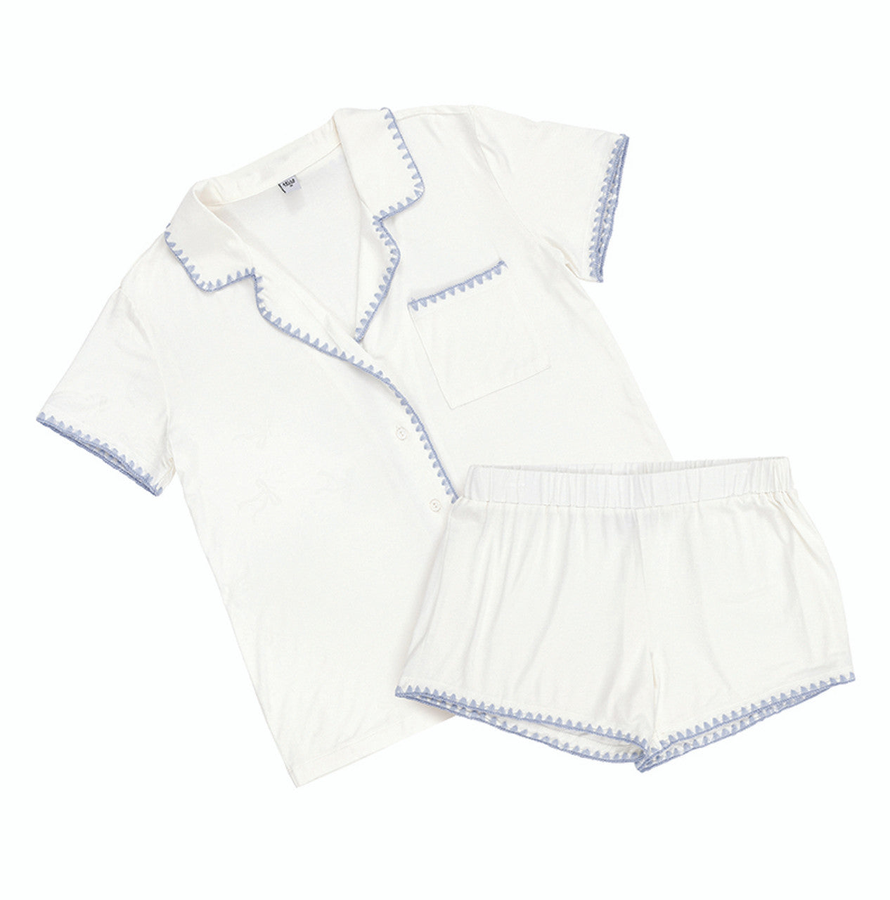 Blue Bamboo Whip Stitch PJ Shorts Set