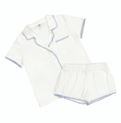 Blue Bamboo Whip Stitch PJ Shorts Set