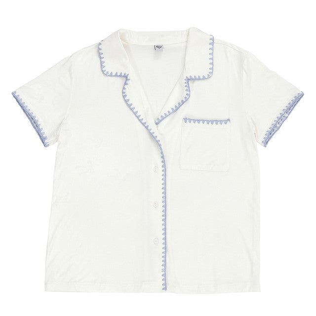 Blue Bamboo Whip Stitch PJ Shorts Set