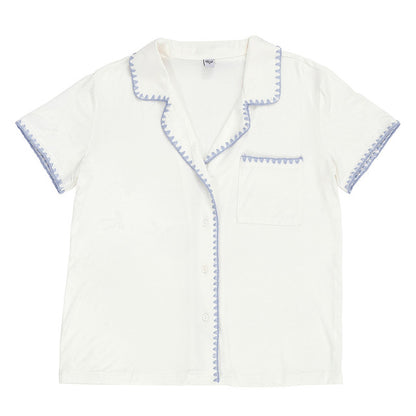 Blue Bamboo Whip Stitch PJ Shorts Set