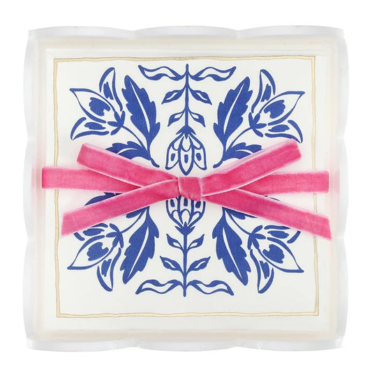 Damask Cocktail Napkins + Tray