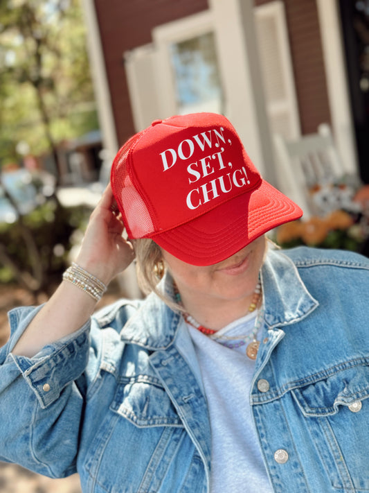 Down, Set, Chug Trucker Hat