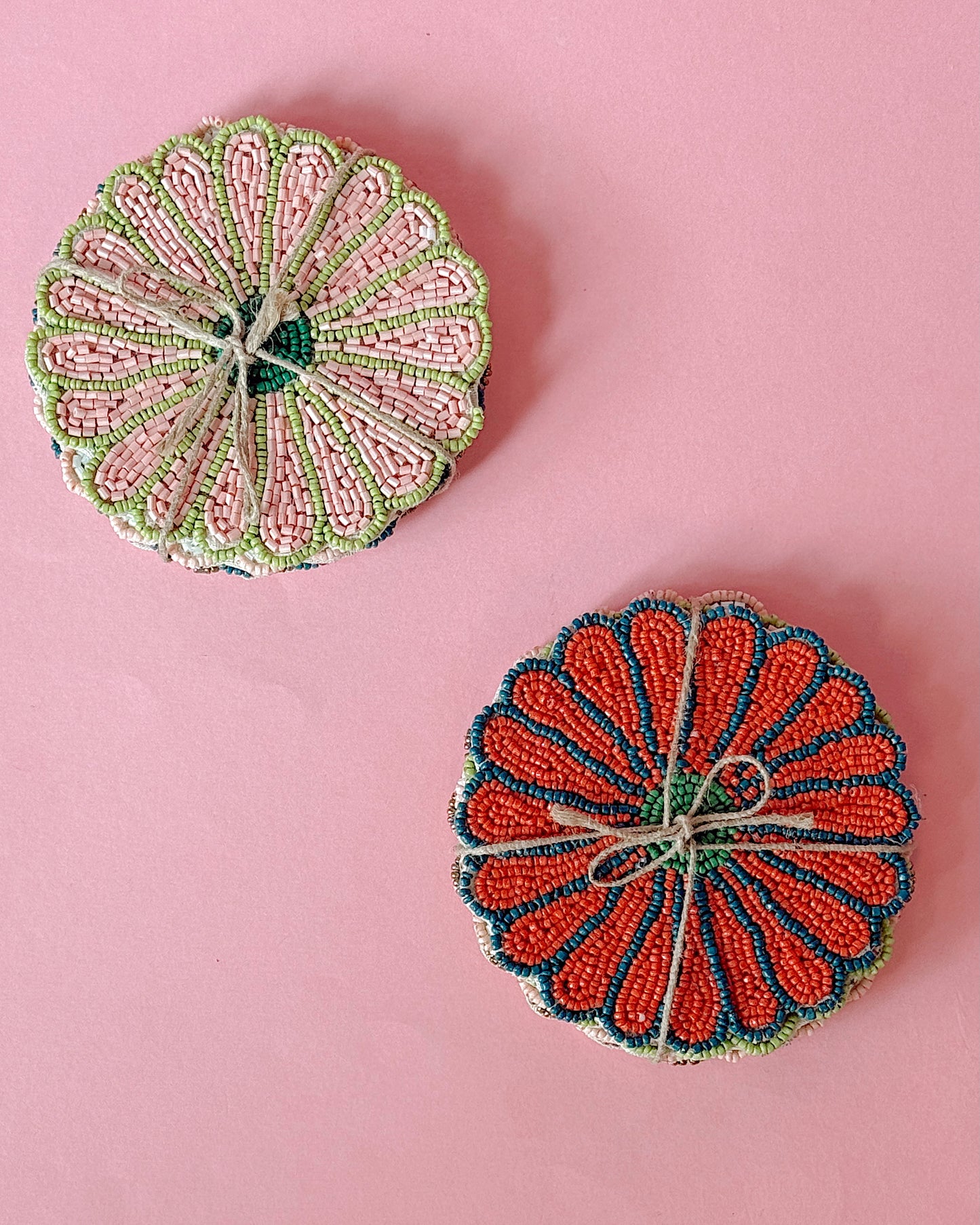 Glass Beaded Flower Shaped Coasters
