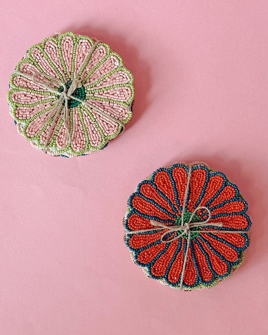 Glass Beaded Flower Shaped Coasters