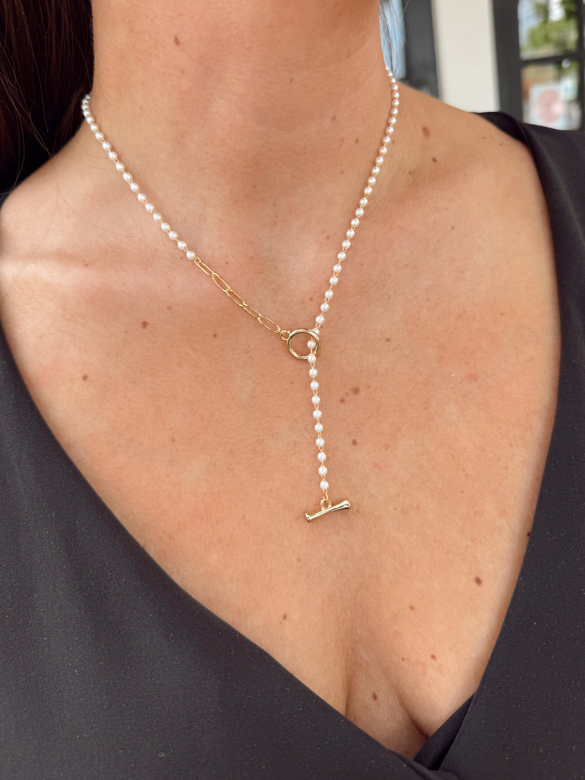 Petite Pearl Link Toggle Necklace