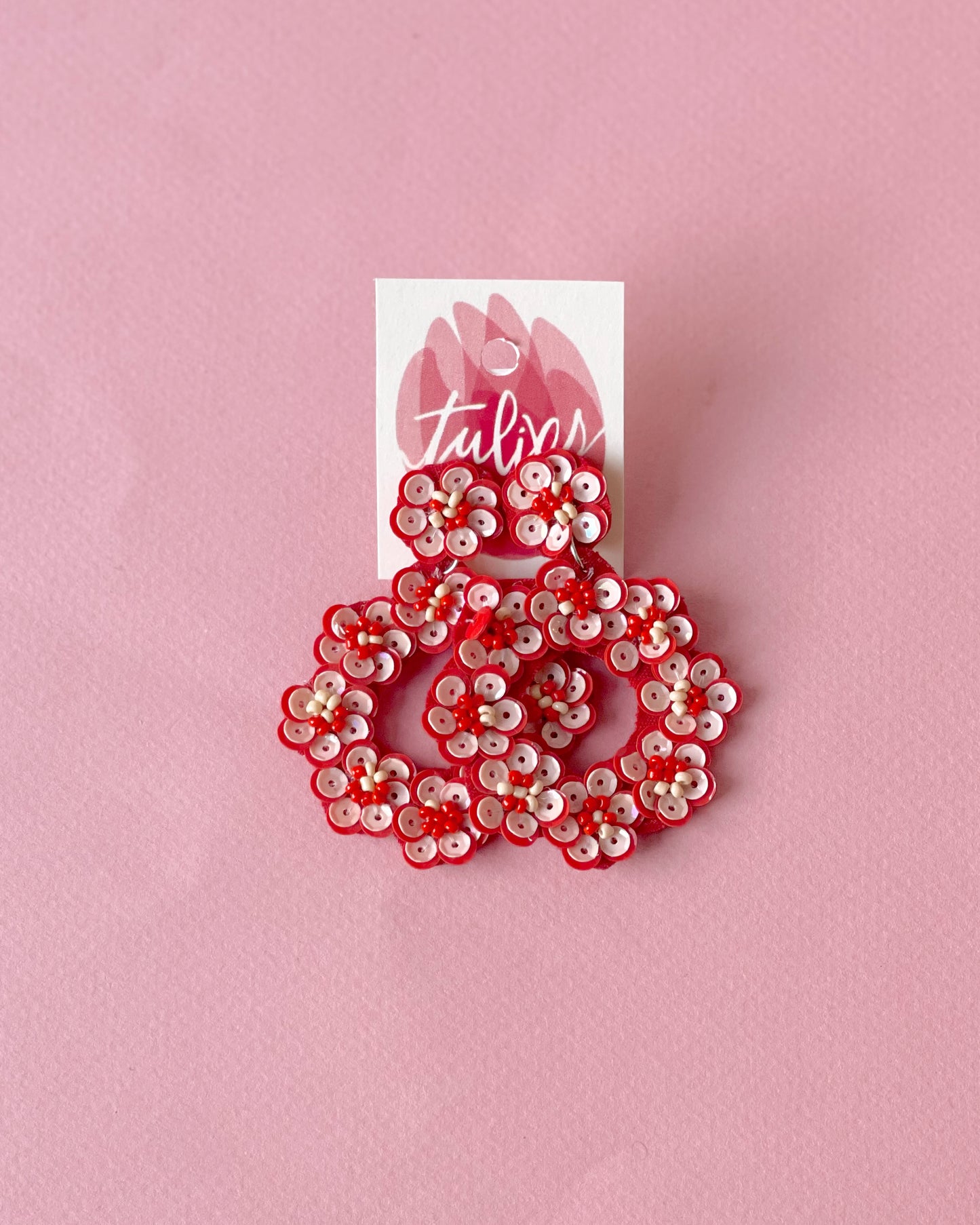 Red + Pink Flower Earrings