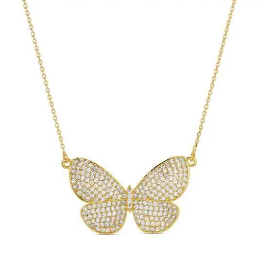 Gold Pave Butterfly Necklace