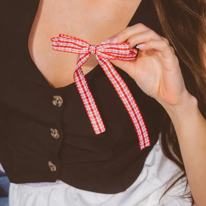 Red Gingham Bow Clip