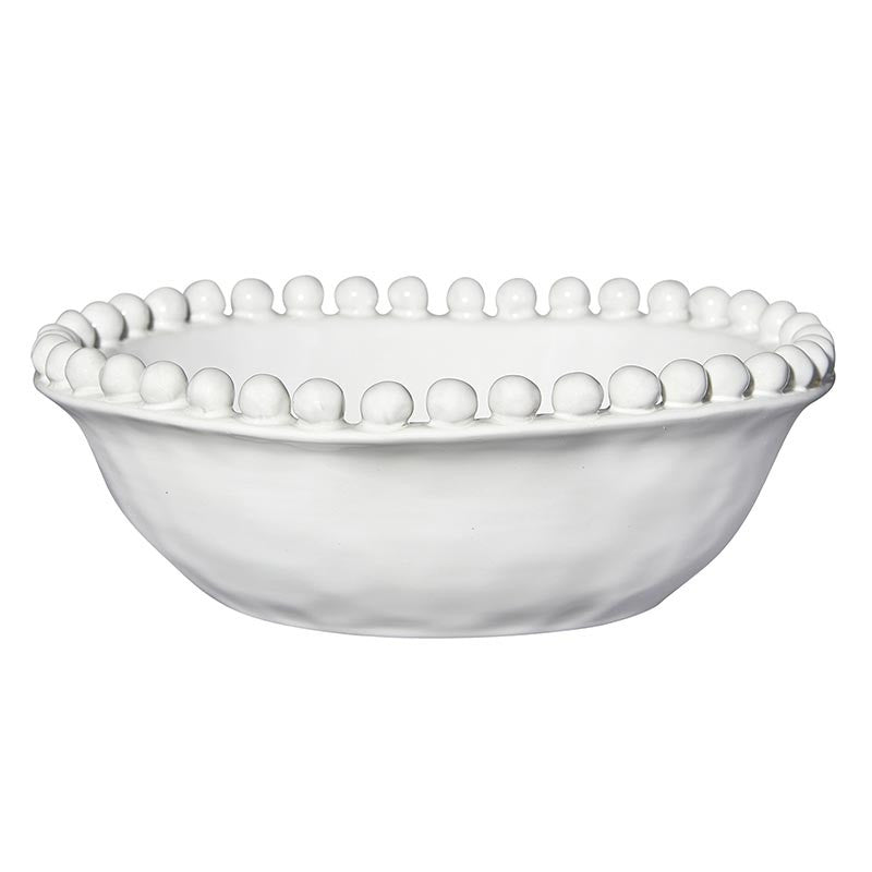 White Beaded Bowl 8"