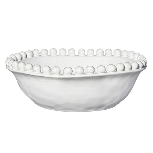 White Beaded Bowl 8"
