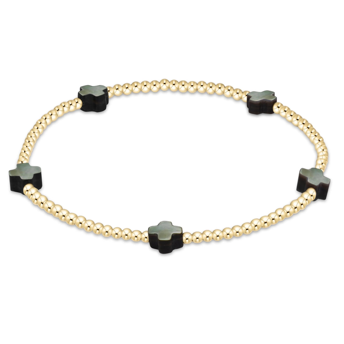 Black Tahitian Signature Cross Small 2mm Gold bracelet