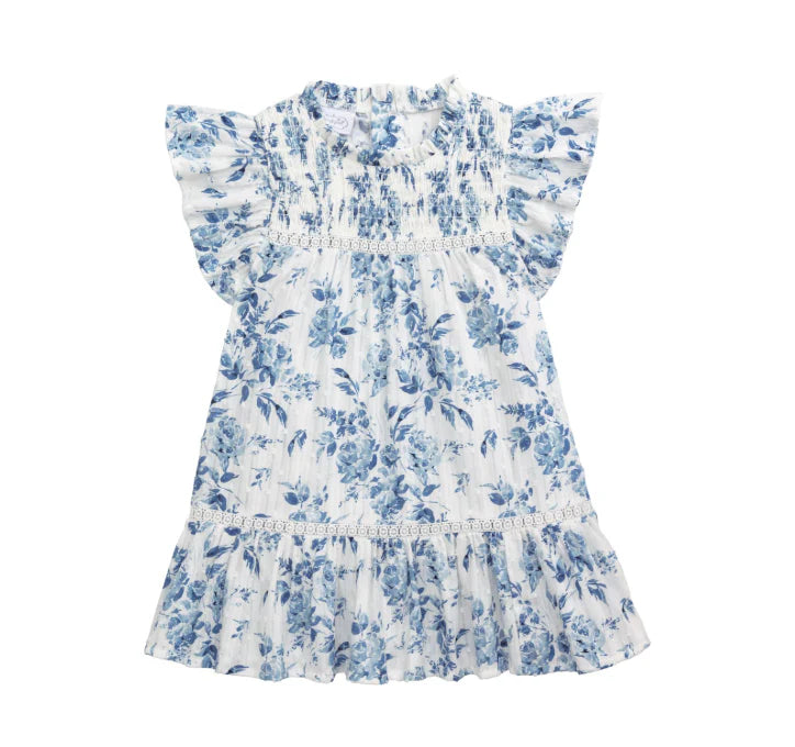 Blue Floral Smocked Dress