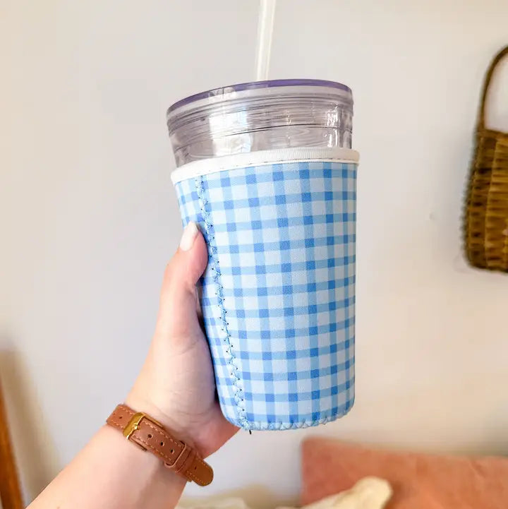 Blue Gingham Drink Sleeve