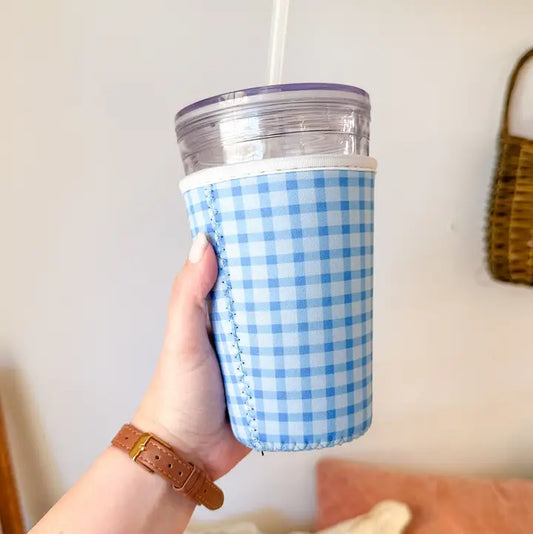 Blue Gingham Drink Sleeve