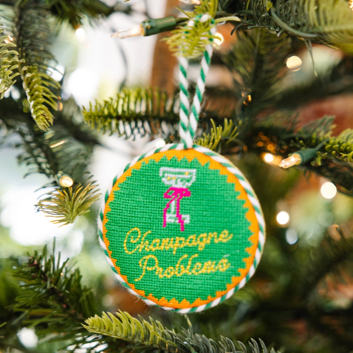 Champagne Problems Needlepoint Ornament