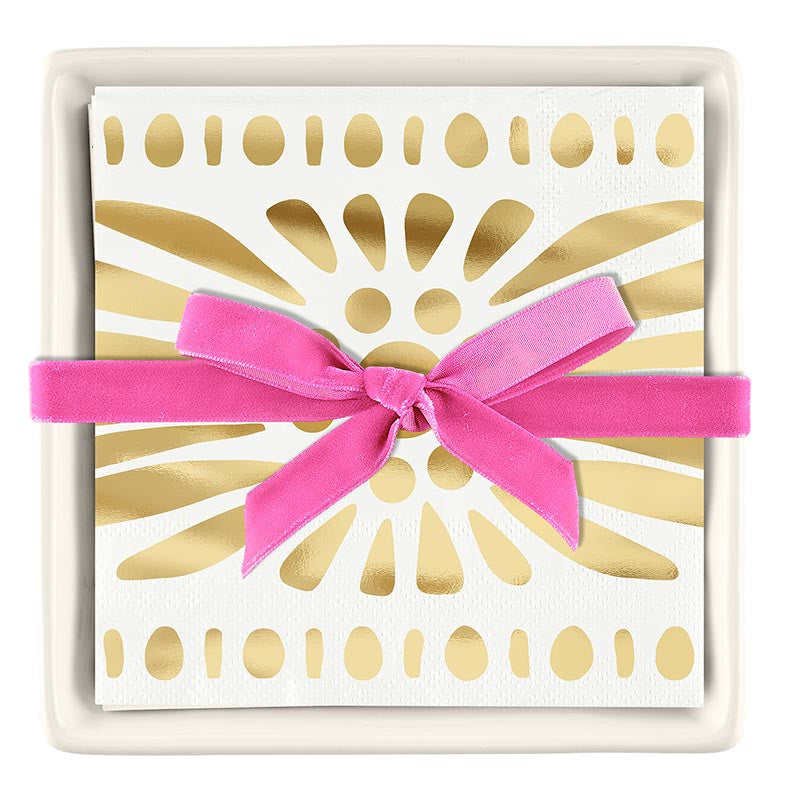 Ceramic Tray w/Napkins Moroccan Border