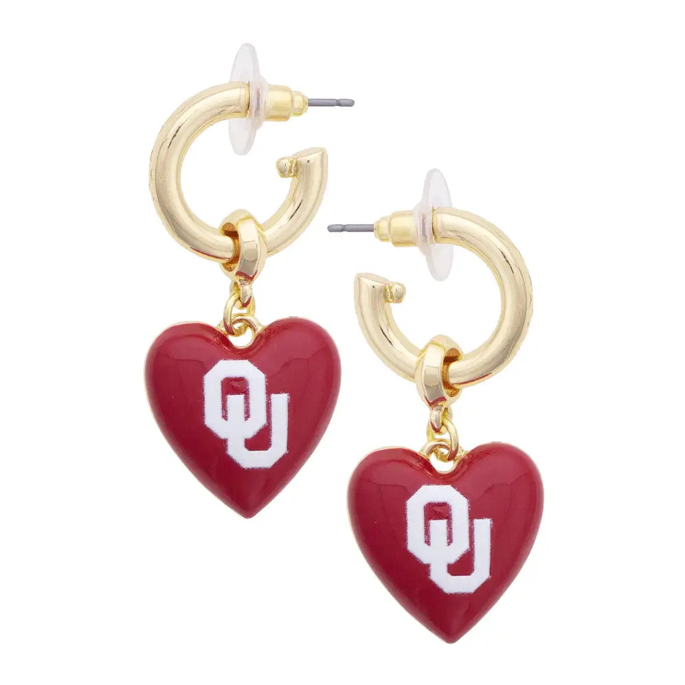 Oklahoma Sooners Heart Drop Earrings