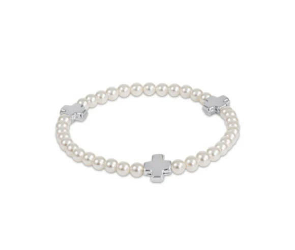 Signature Cross Pearl 4mm Bead Bracelet- Sterling