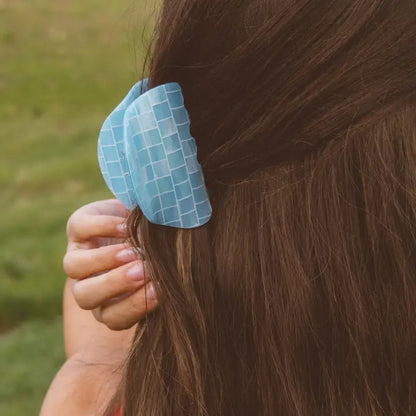 Blue Checked Claw Clip