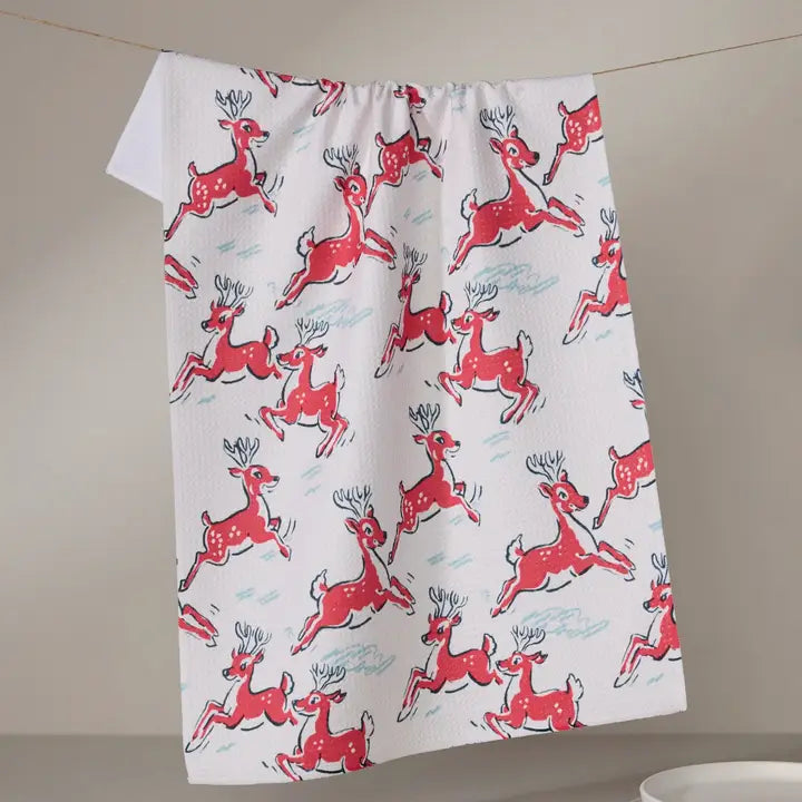Prancing Reindeer Tea Towel
