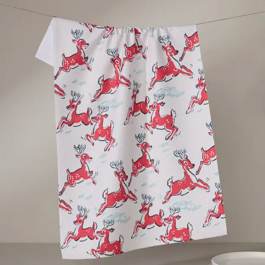Prancing Reindeer Tea Towel
