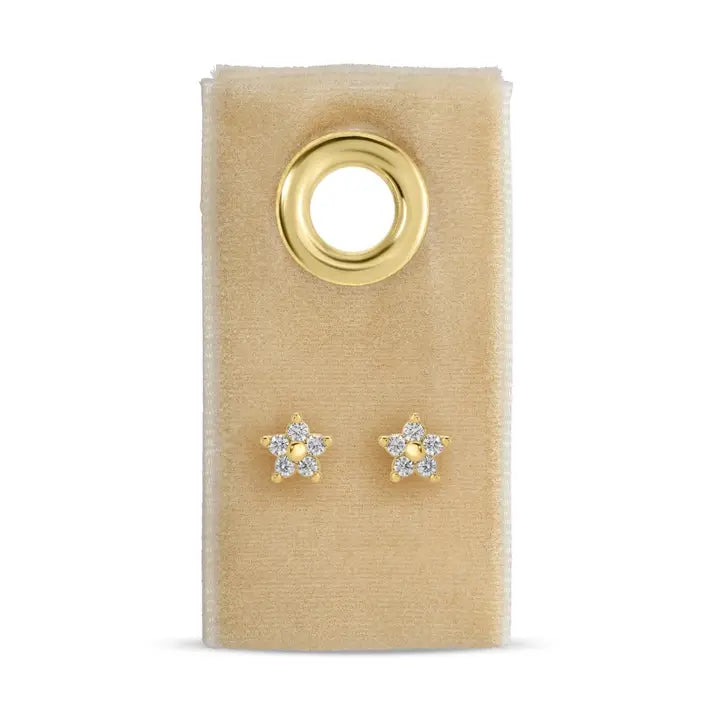 Delicate Flower Stud on Velvet tag