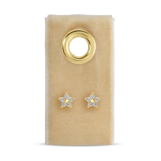 Delicate Flower Stud on Velvet tag