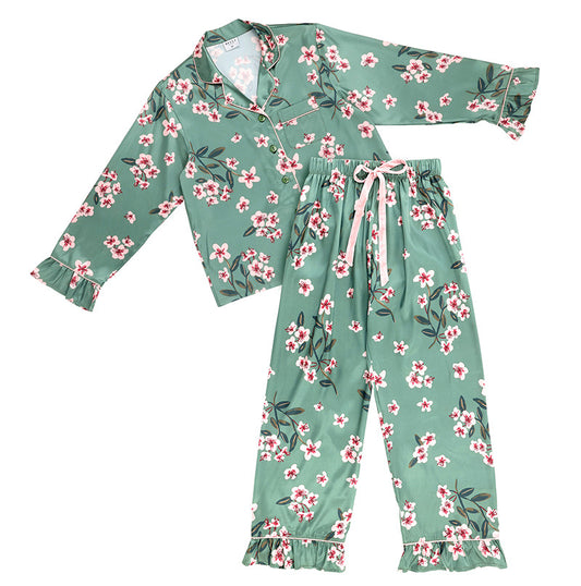 Green Cherry Ruffle Pant PJ Set