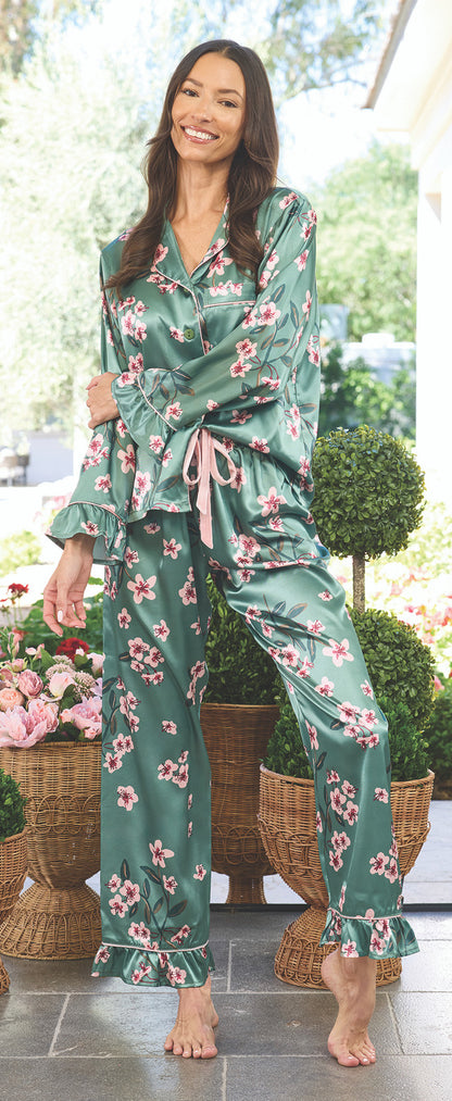 Green Cherry Ruffle Pant PJ Set
