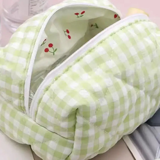 Green Quilted Cosmetic Bag